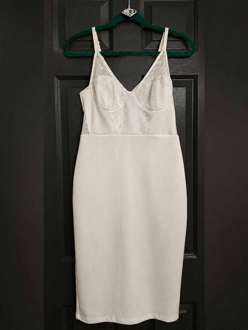 ASOS white mesh-detail bodycon dress in size 8.